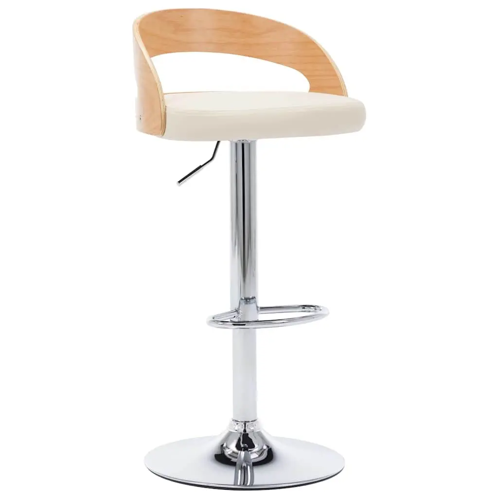 Bar Stools Set 2 pcs Cream Faux Leather Bentwood Frame Adjustable Height