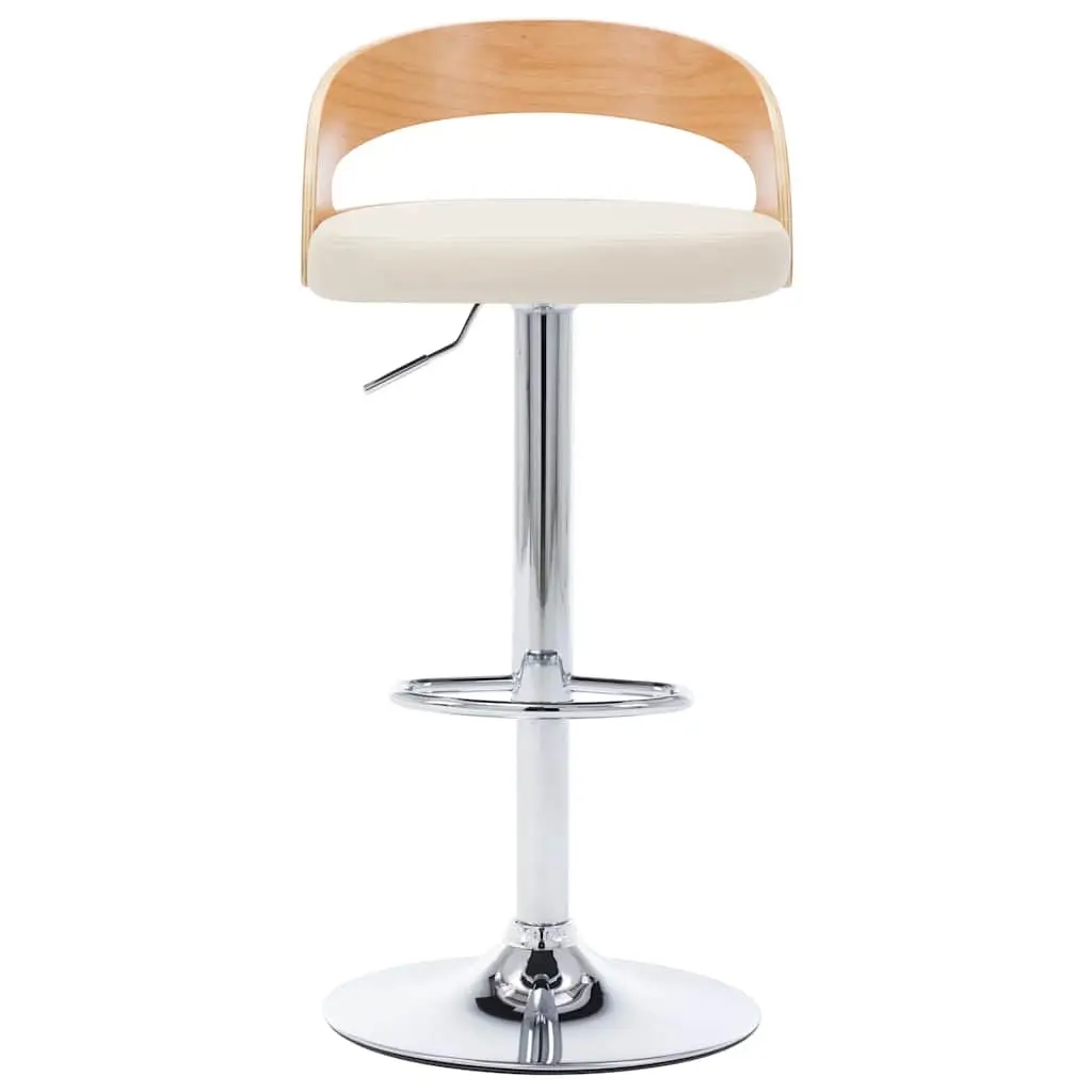 Bar Stools Set 2 pcs Cream Faux Leather Bentwood Frame Adjustable Height