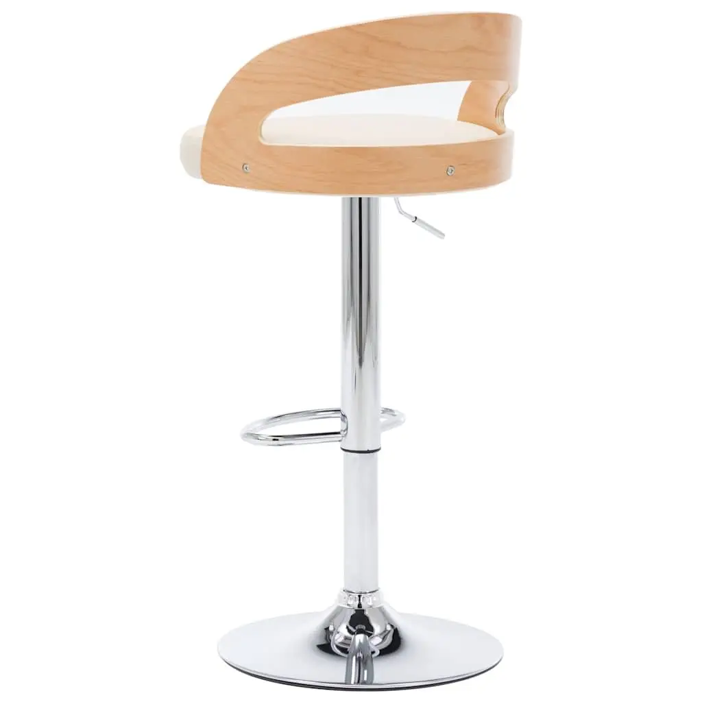 Bar Stools Set 2 pcs Cream Faux Leather Bentwood Frame Adjustable Height