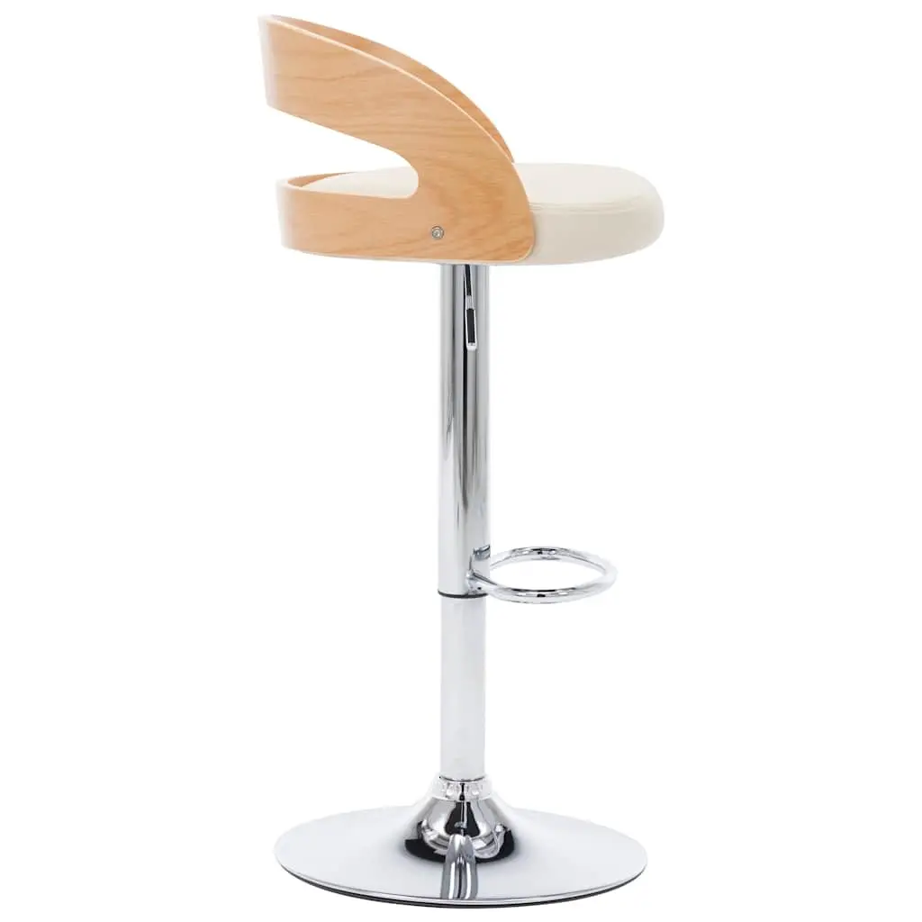 Bar Stools Set 2 pcs Cream Faux Leather Bentwood Frame Adjustable Height