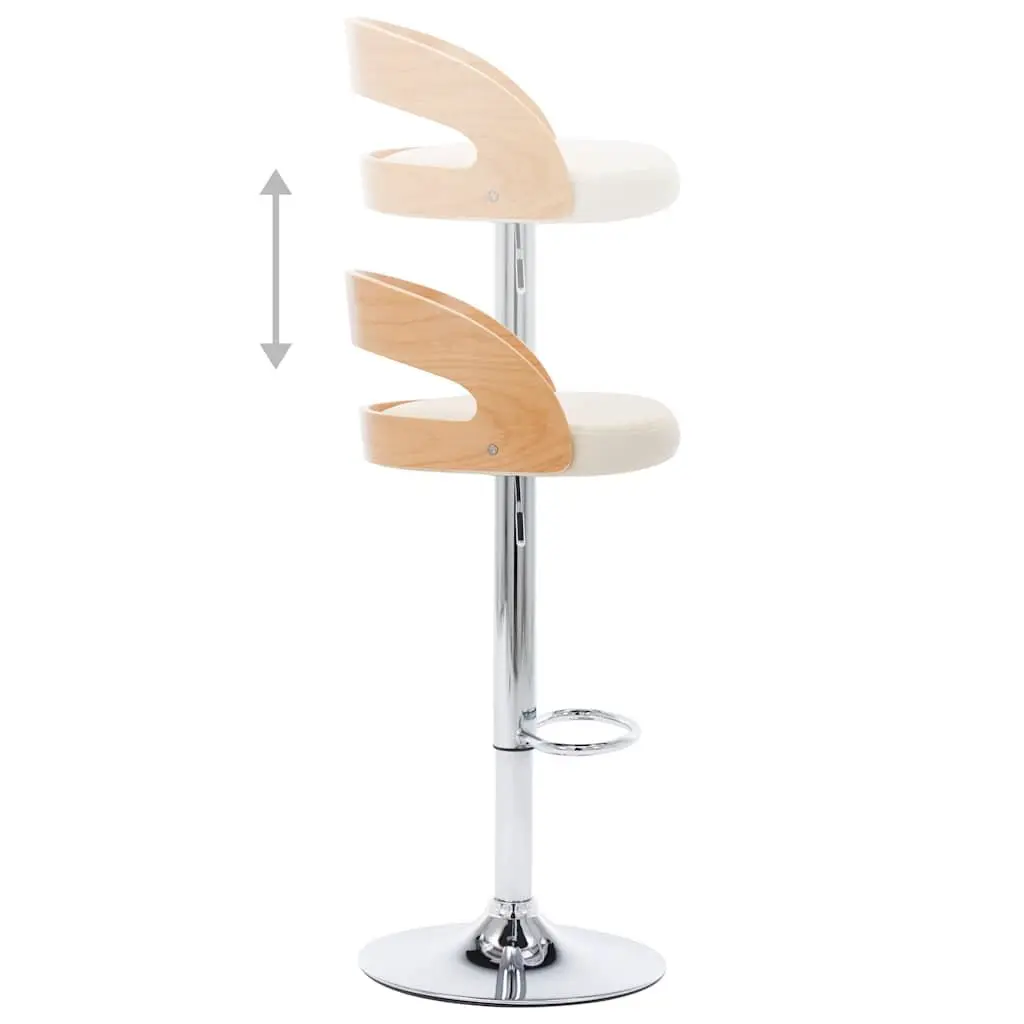 Bar Stools Set 2 pcs Cream Faux Leather Bentwood Frame Adjustable Height