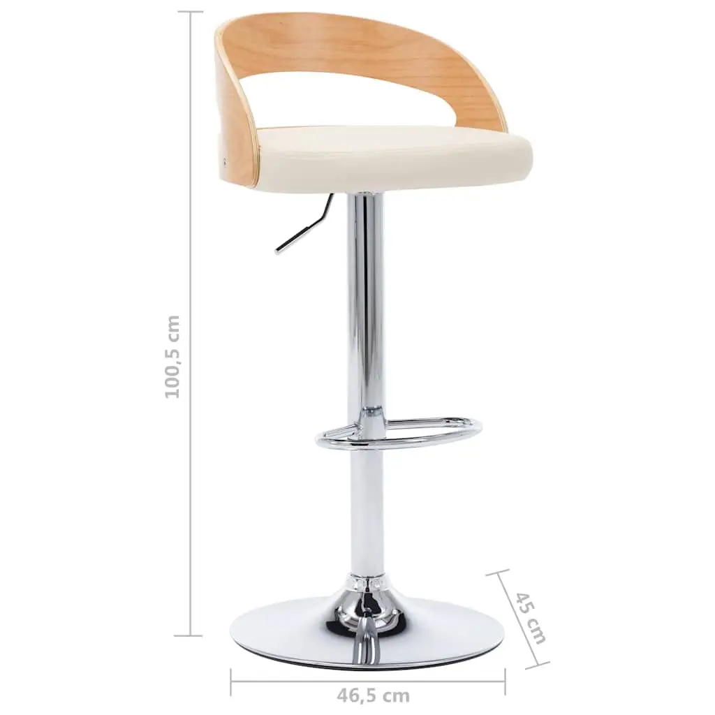 Bar Stools Set 2 pcs Cream Faux Leather Bentwood Frame Adjustable Height