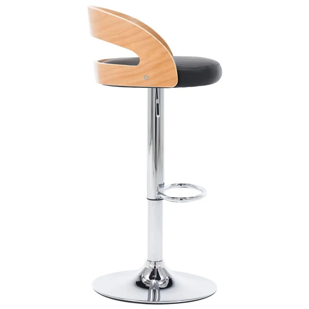 Bar Stools 2 pcs Black Faux Leather Bentwood Frame Gas Lift Height Adjustable