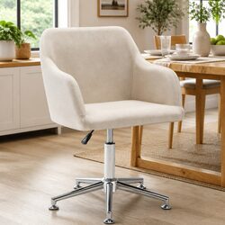Cream Fabric Swivel Chair: Adjustable Height & 360° Rotation