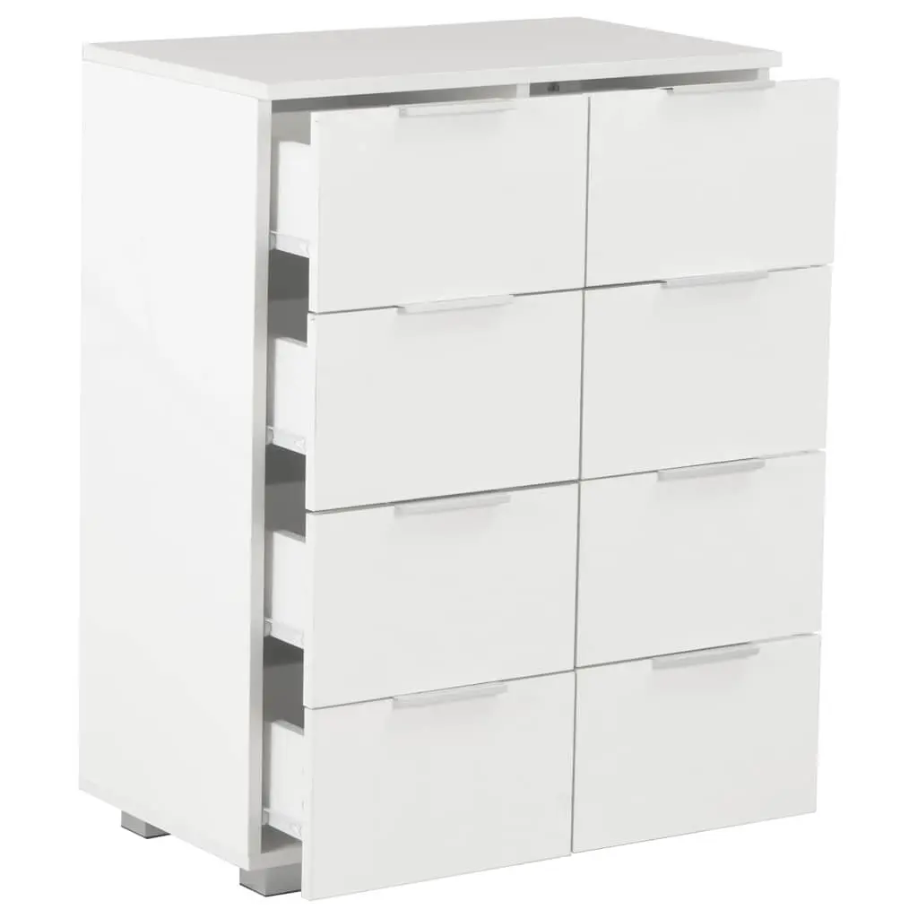High Gloss White Chest of Drawers 8-Drawer Sideboard Storage Cabinet Bedroom