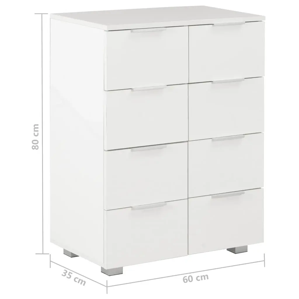 High Gloss White Chest of Drawers 8-Drawer Sideboard Storage Cabinet Bedroom