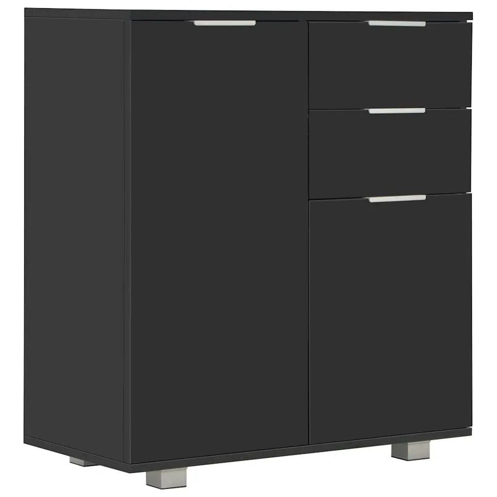 Sideboard Storage Cabinet for Home 71 x 35 x 80 cm High Gloss Black with 2 Drawers and 2 Doors Engineered Wood