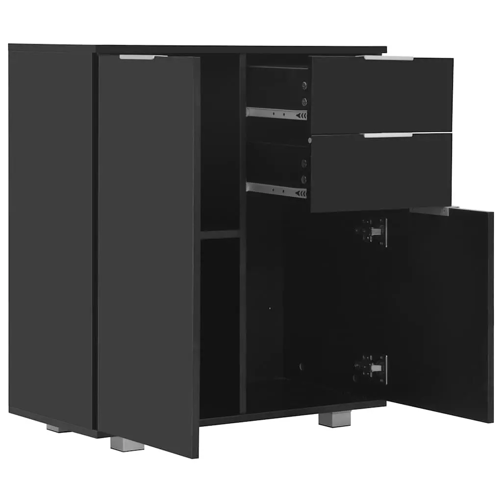 Sideboard Storage Cabinet for Home 71 x 35 x 80 cm High Gloss Black with 2 Drawers and 2 Doors Engineered Wood