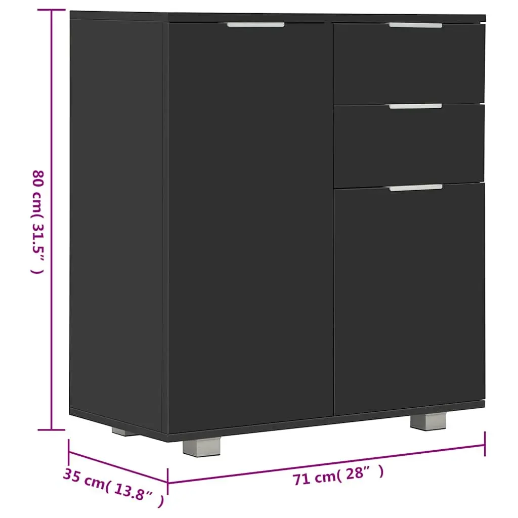 Sideboard Storage Cabinet for Home 71 x 35 x 80 cm High Gloss Black with 2 Drawers and 2 Doors Engineered Wood
