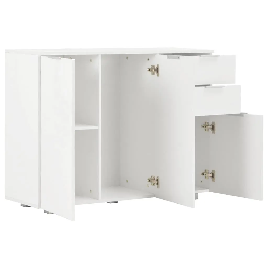 White High Gloss Sideboard Storage Cabinet with Drawers and Doors Living Room