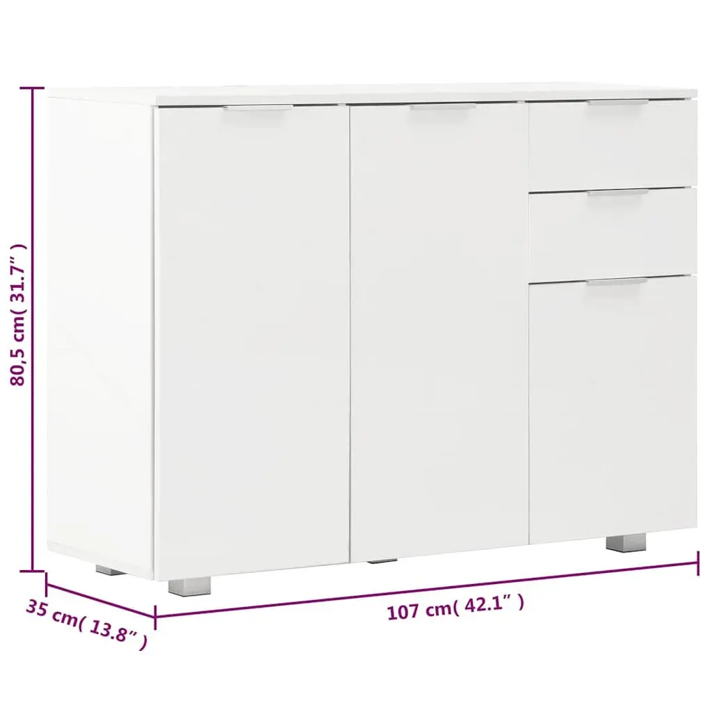 White High Gloss Sideboard Storage Cabinet with Drawers and Doors Living Room