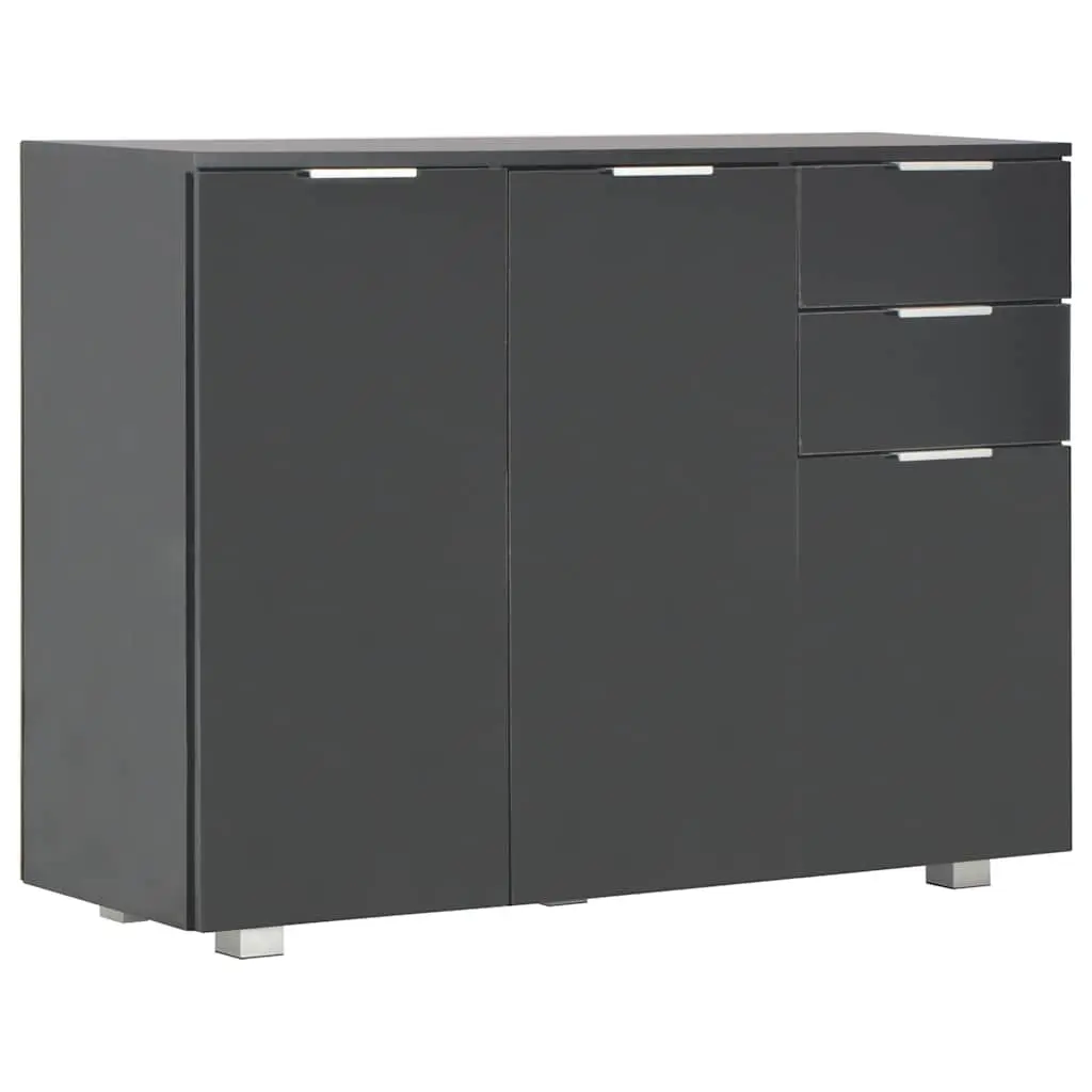 Sideboard Storage Cabinet 107x35x80.5cm High Gloss Black Buffet Drawers Doors