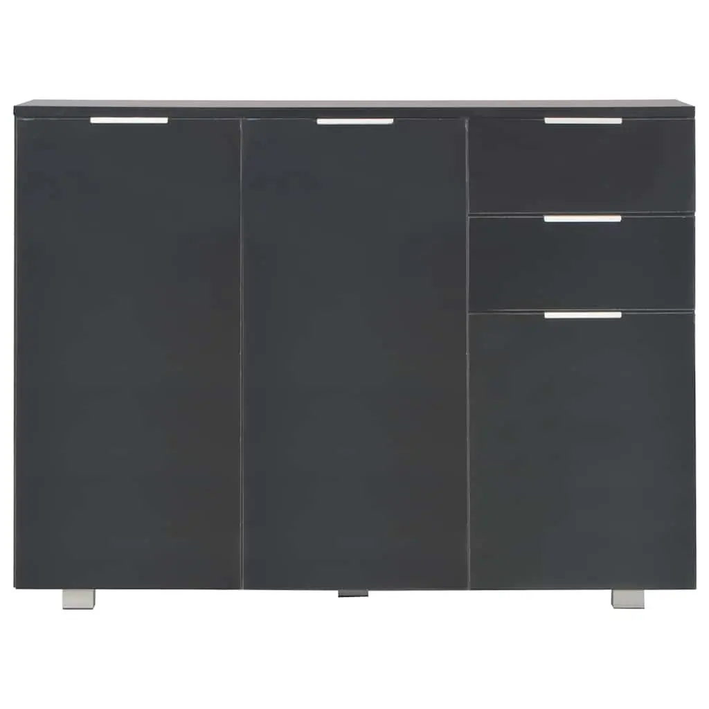 Sideboard Storage Cabinet 107x35x80.5cm High Gloss Black Buffet Drawers Doors