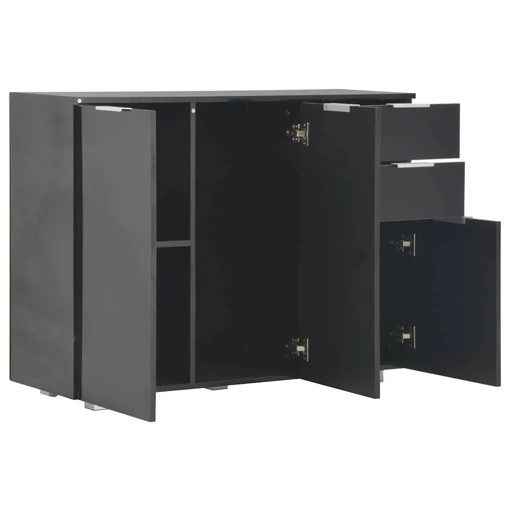 Sideboard Storage Cabinet 107x35x80.5cm High Gloss Black Buffet Drawers Doors