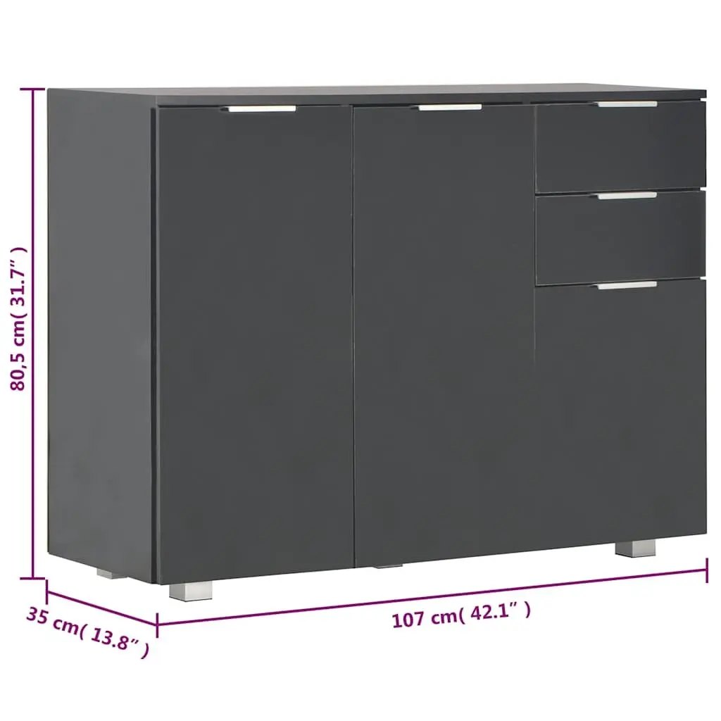 Sideboard Storage Cabinet 107x35x80.5cm High Gloss Black Buffet Drawers Doors