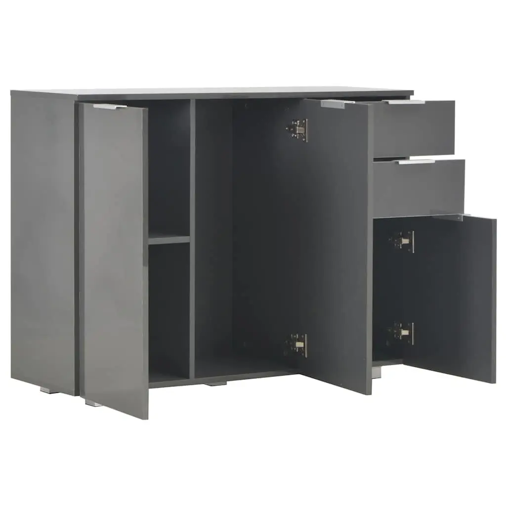 Sideboard Grey High Gloss Storage Cabinet with Drawers Doors Living Room Buffet