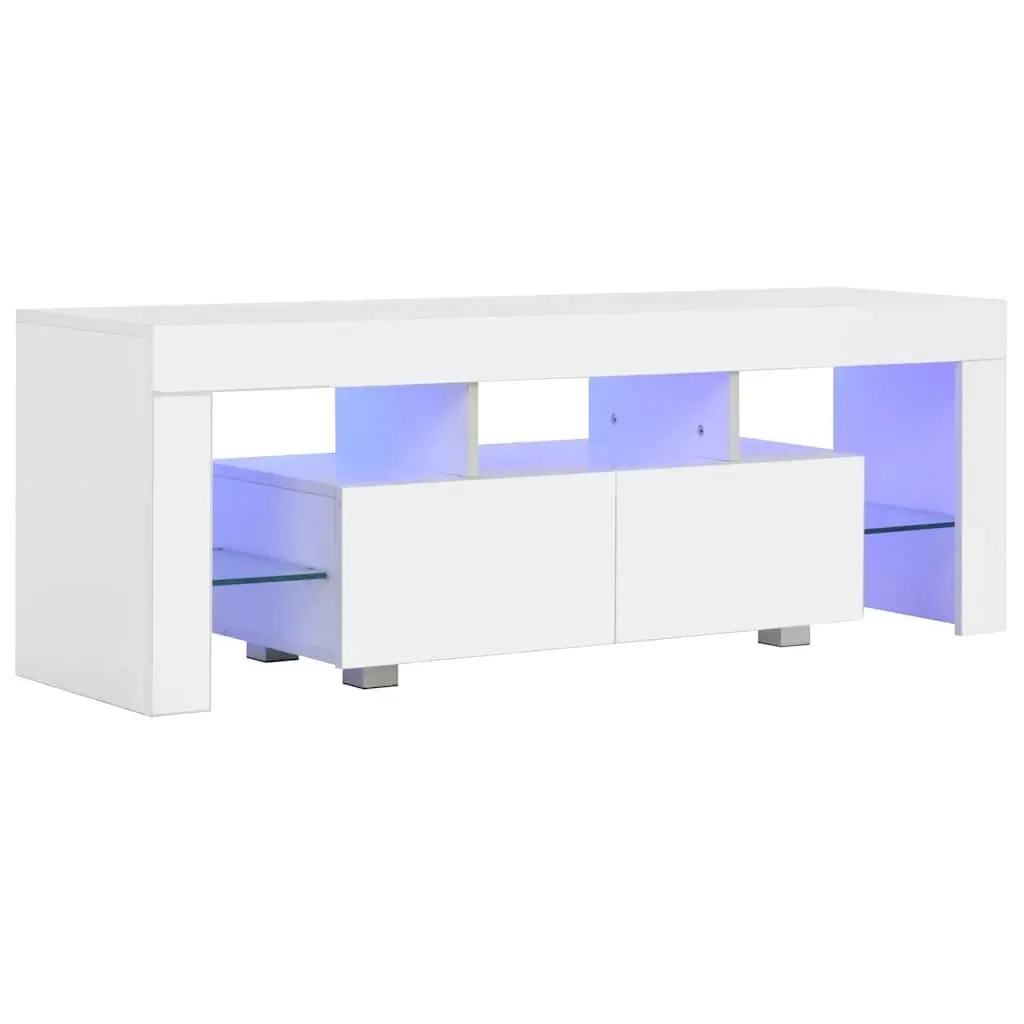 TV Cabinet Unit White High Gloss LED Lights Modern Living Room 130 x 35 x 45 cm