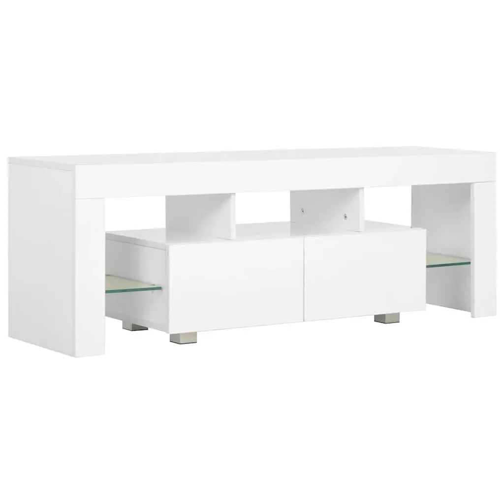 TV Cabinet Unit White High Gloss LED Lights Modern Living Room 130 x 35 x 45 cm