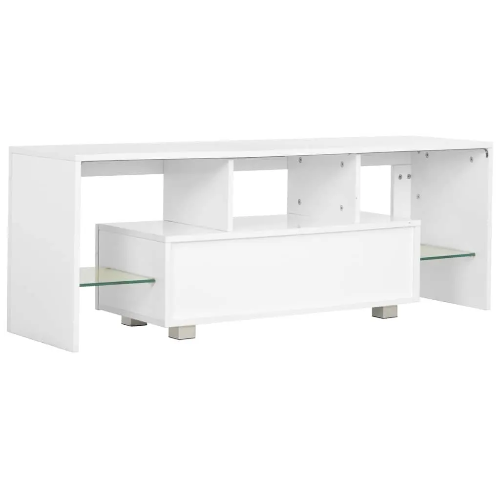 TV Cabinet Unit White High Gloss LED Lights Modern Living Room 130 x 35 x 45 cm
