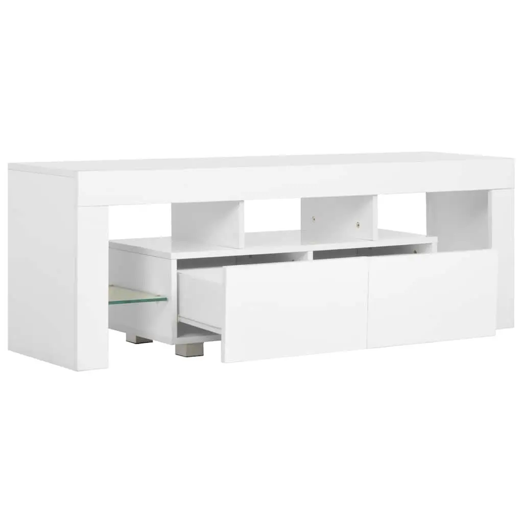 TV Cabinet Unit White High Gloss LED Lights Modern Living Room 130 x 35 x 45 cm
