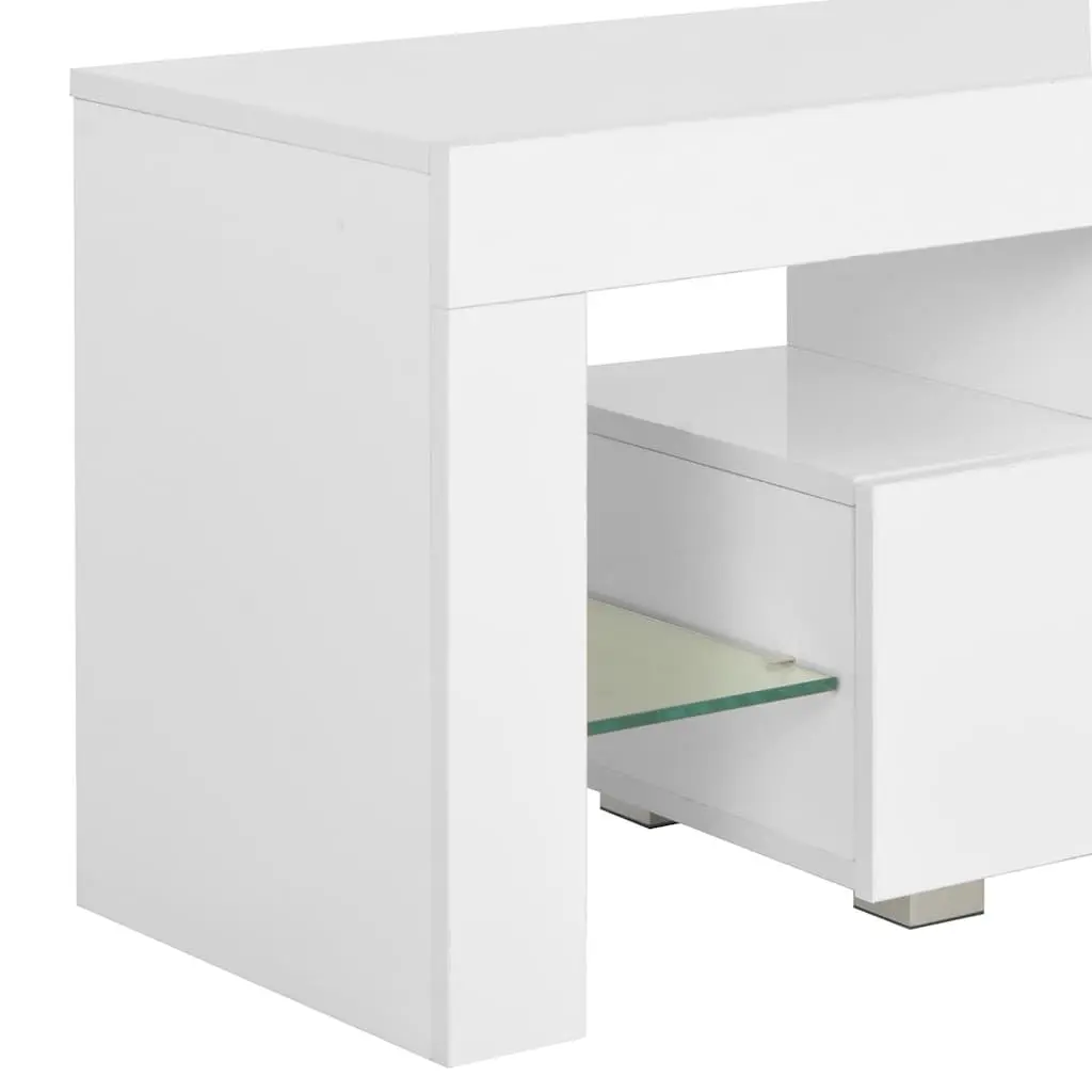 TV Cabinet Unit White High Gloss LED Lights Modern Living Room 130 x 35 x 45 cm
