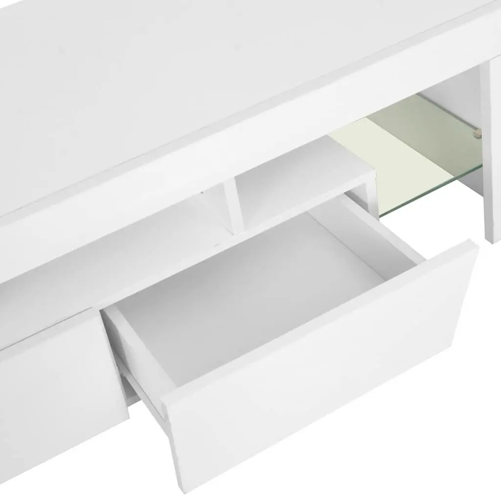 TV Cabinet Unit White High Gloss LED Lights Modern Living Room 130 x 35 x 45 cm