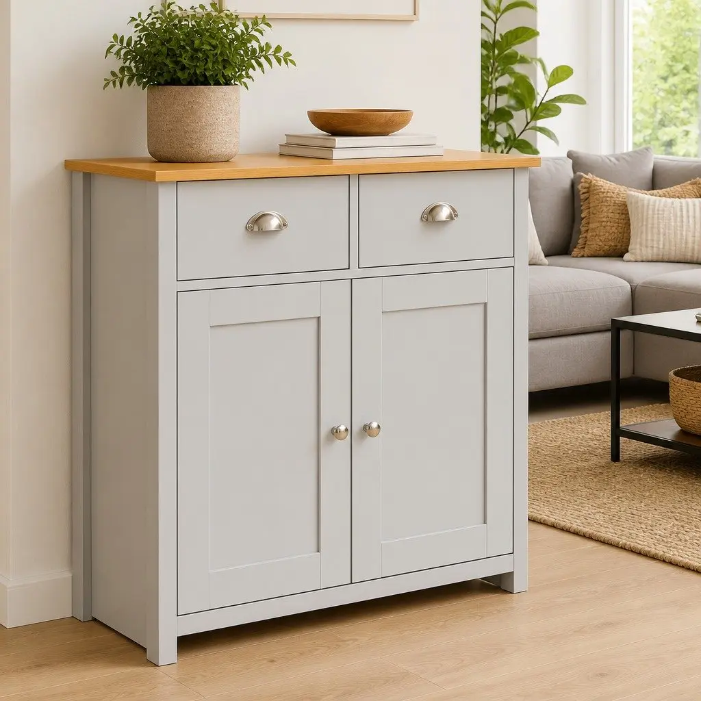Sideboard Cabinet Grey Storage Buffet with Drawers Doors Living Room Hallway
