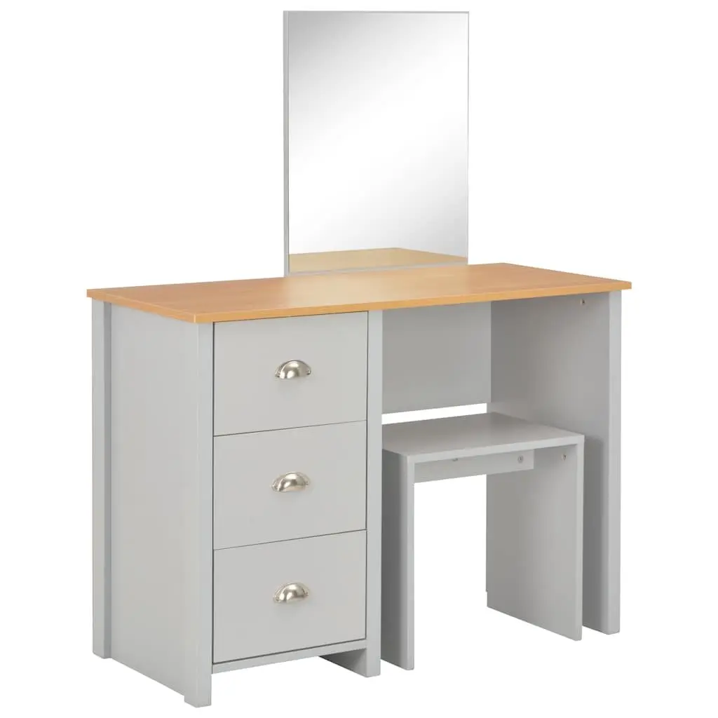 Bedroom Dressing Table with Mirror and Stool Grey Vanity Makeup Storage