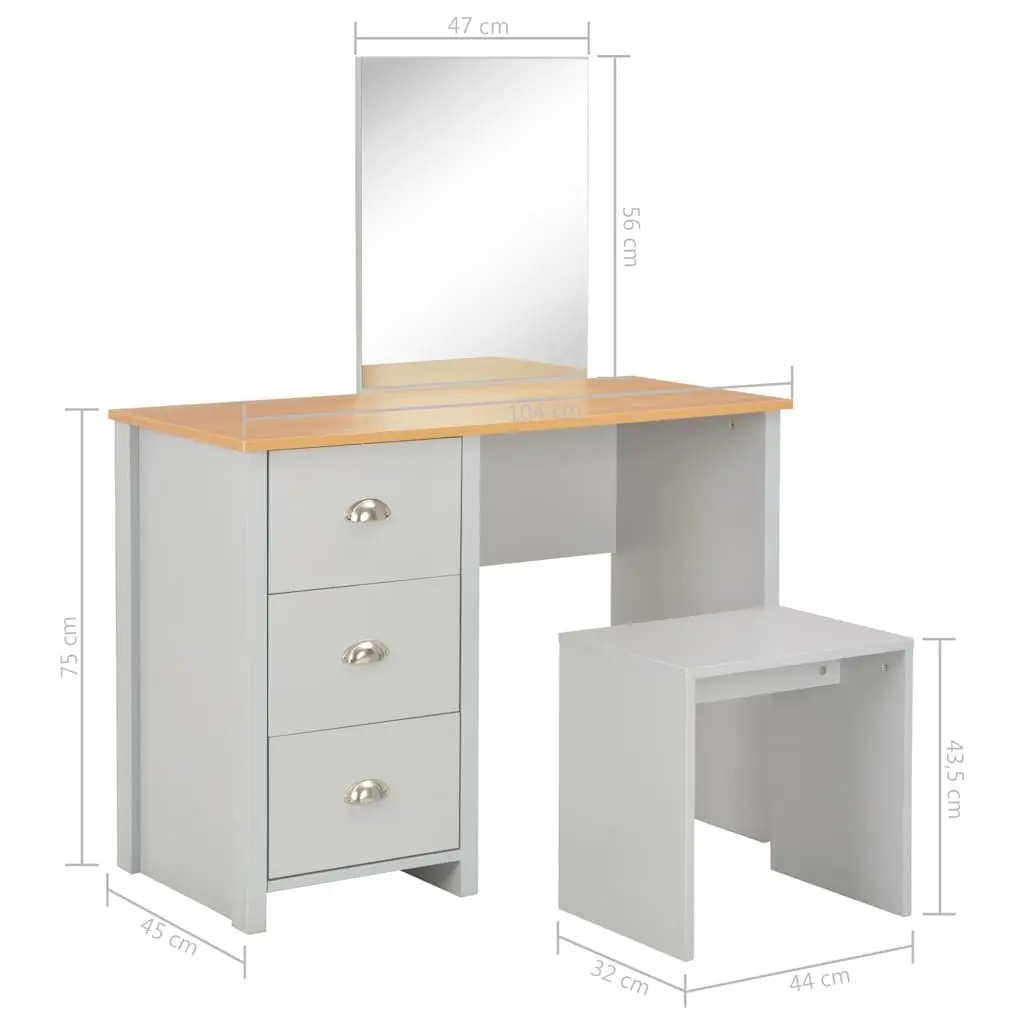 Bedroom Dressing Table with Mirror and Stool Grey Vanity Makeup Storage