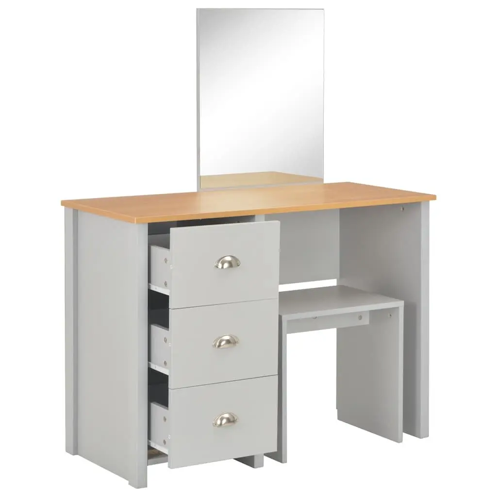 Bedroom Dressing Table with Mirror and Stool Grey Vanity Makeup Storage