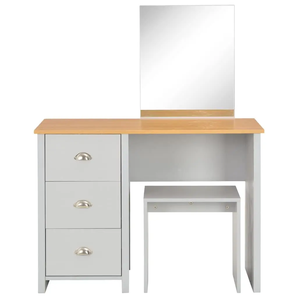Bedroom Dressing Table with Mirror and Stool Grey Vanity Makeup Storage