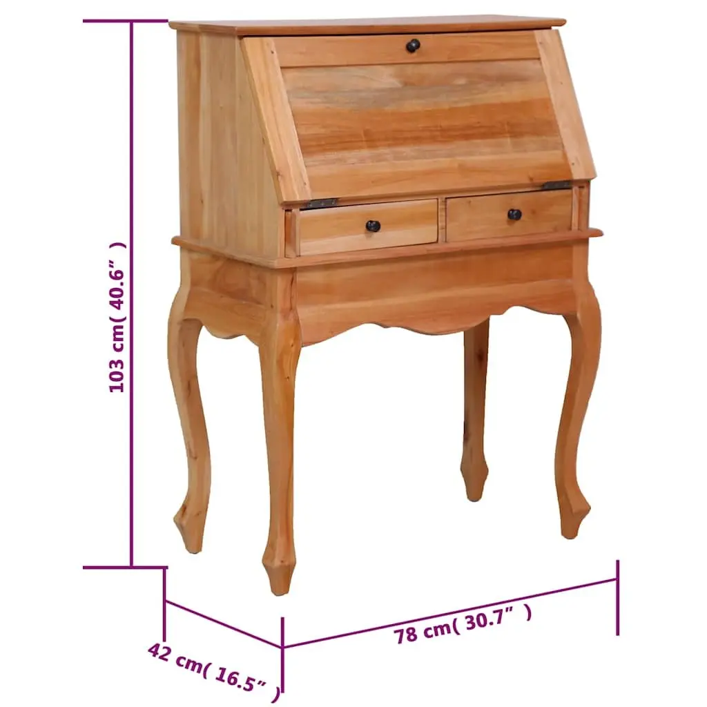 Secretary Desk Home Office Solid Wood Flip Board Brown