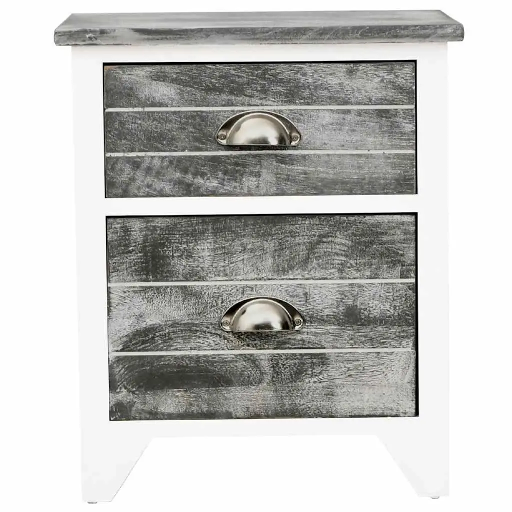 Bedside Table Grey White 2 Drawer Nightstand Storage Cabinet Paulownia