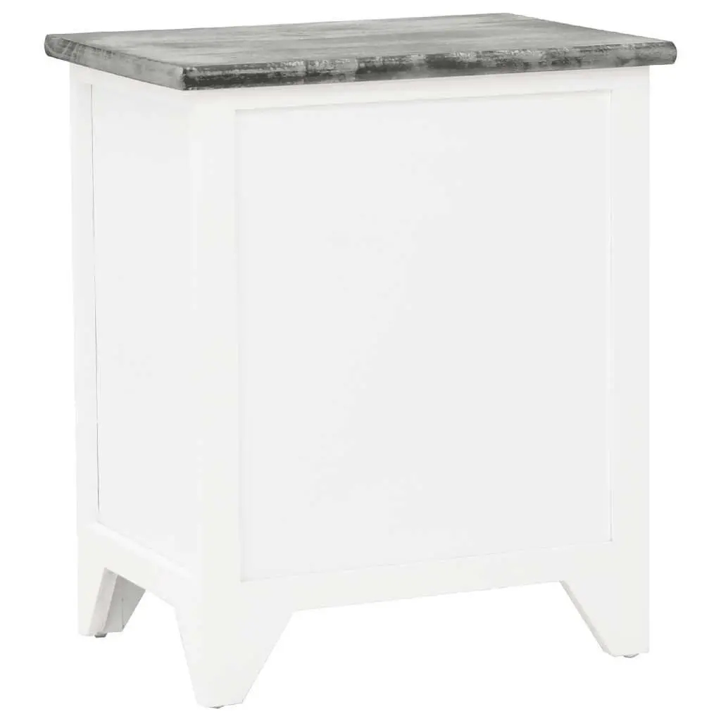 Bedside Table Grey White 2 Drawer Nightstand Storage Cabinet Paulownia