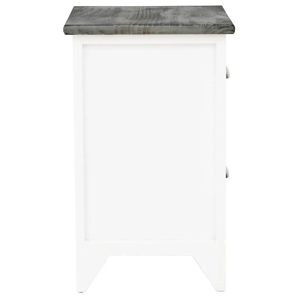 Bedside Table Grey White 2 Drawer Nightstand Storage Cabinet Paulownia