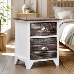 Brown and White 2 Drawer Nightstand Dimensions and Specs