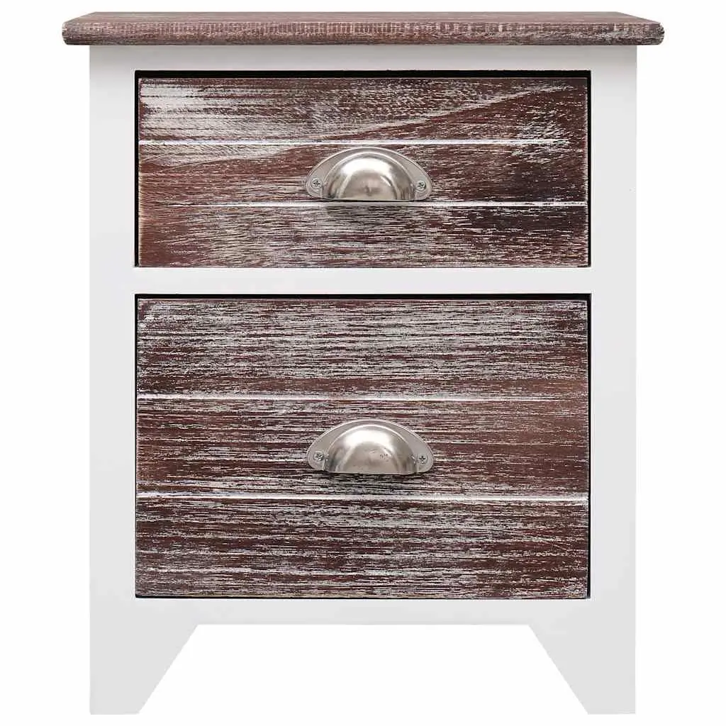 Bedside Table Nightstand 2 Drawer Brown White Bedroom Furniture Storage Cabinet