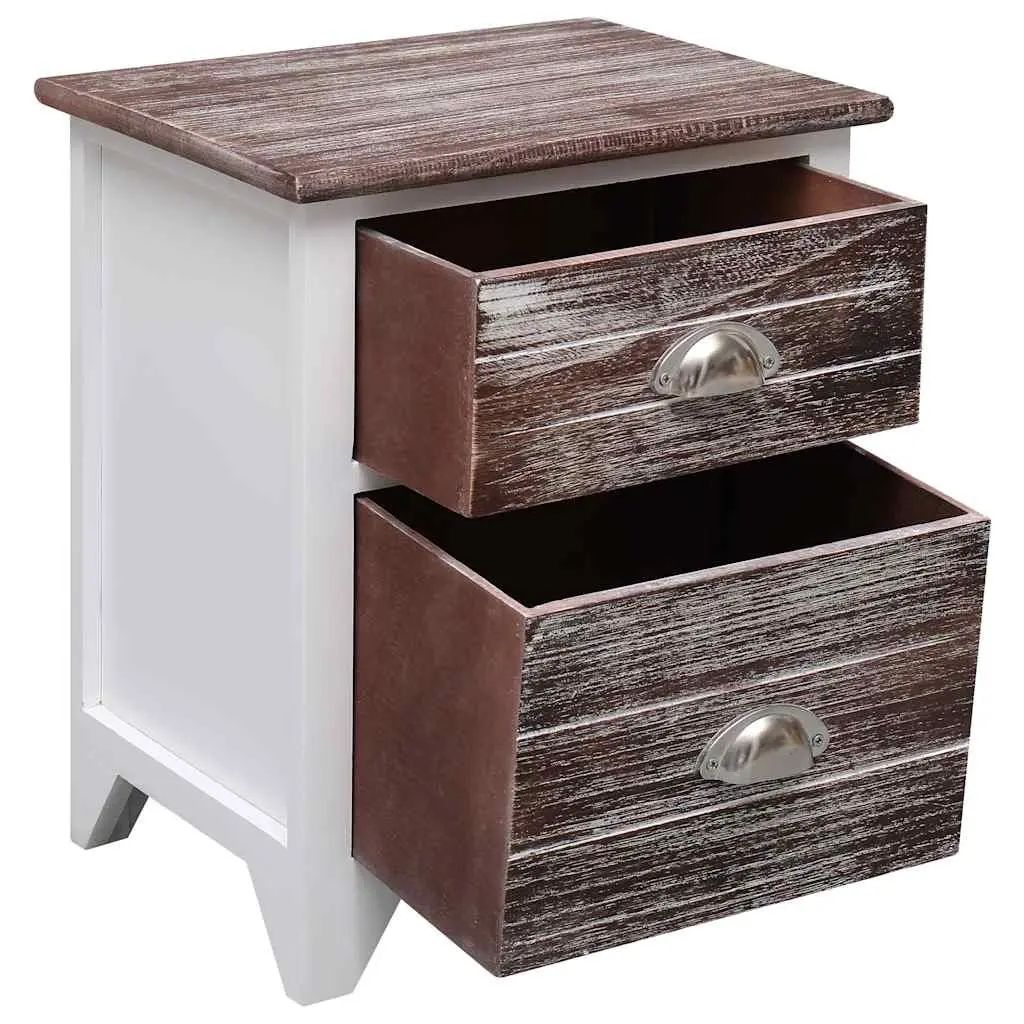 Bedside Table Nightstand 2 Drawer Brown White Bedroom Furniture Storage Cabinet