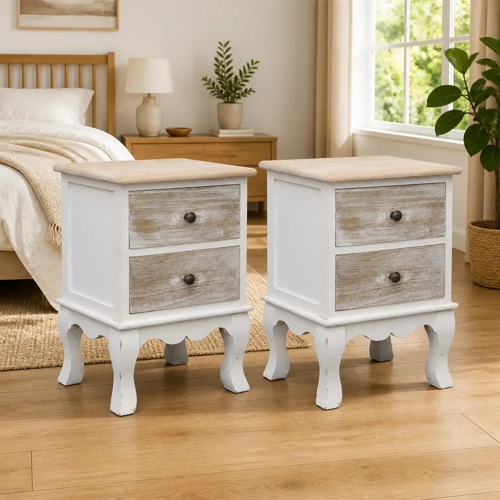 Bedside Cabinets for Bedroom 35x30x50 cm White Wooden Nightstands 2 Piece Storage Drawers