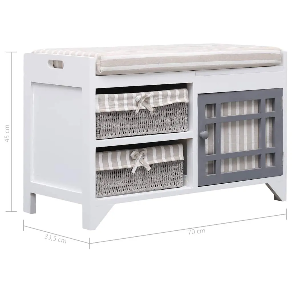 Hall Bench Storage Entryway Seat White Paulownia Wood Cushion Drawers Door
