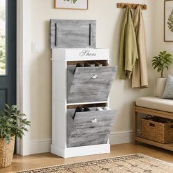 Grey Wooden Shoe Cabinet 50x28x98cm, Durable Paulownia Wood