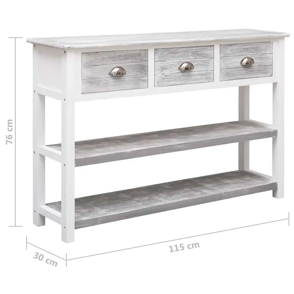 Wooden Sideboard Storage Cabinet for Living Room Grey 115cm with 3 Drawers and 2 Shelves