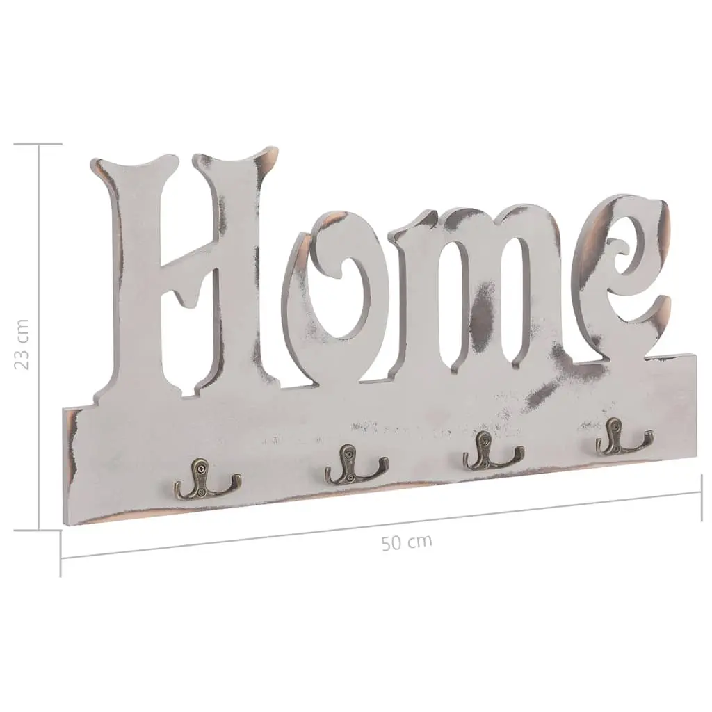Wall Mounted Coat Rack Home Cutout Design with 4 Hooks White Hanging Organizer