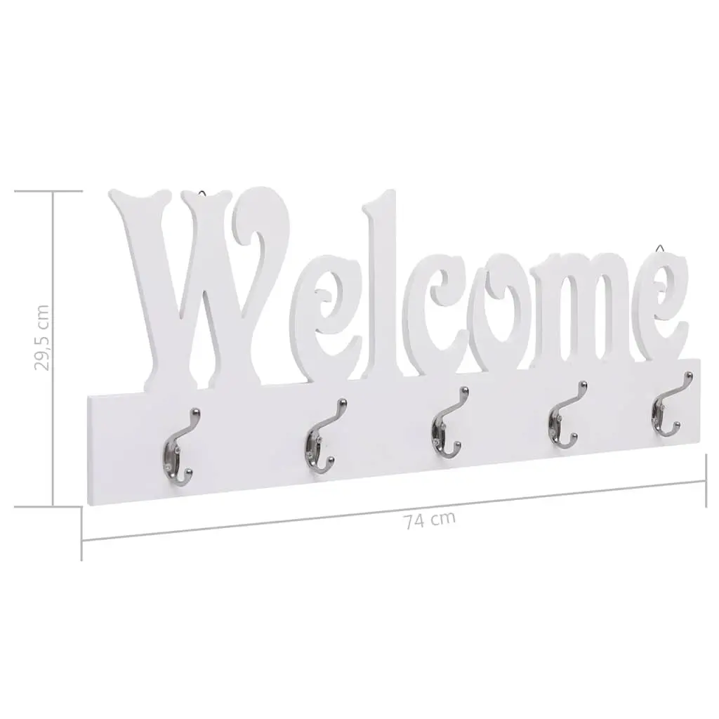 Wall Mounted Coat Rack Entryway Storage 74 x 29.5 cm 5 Hooks