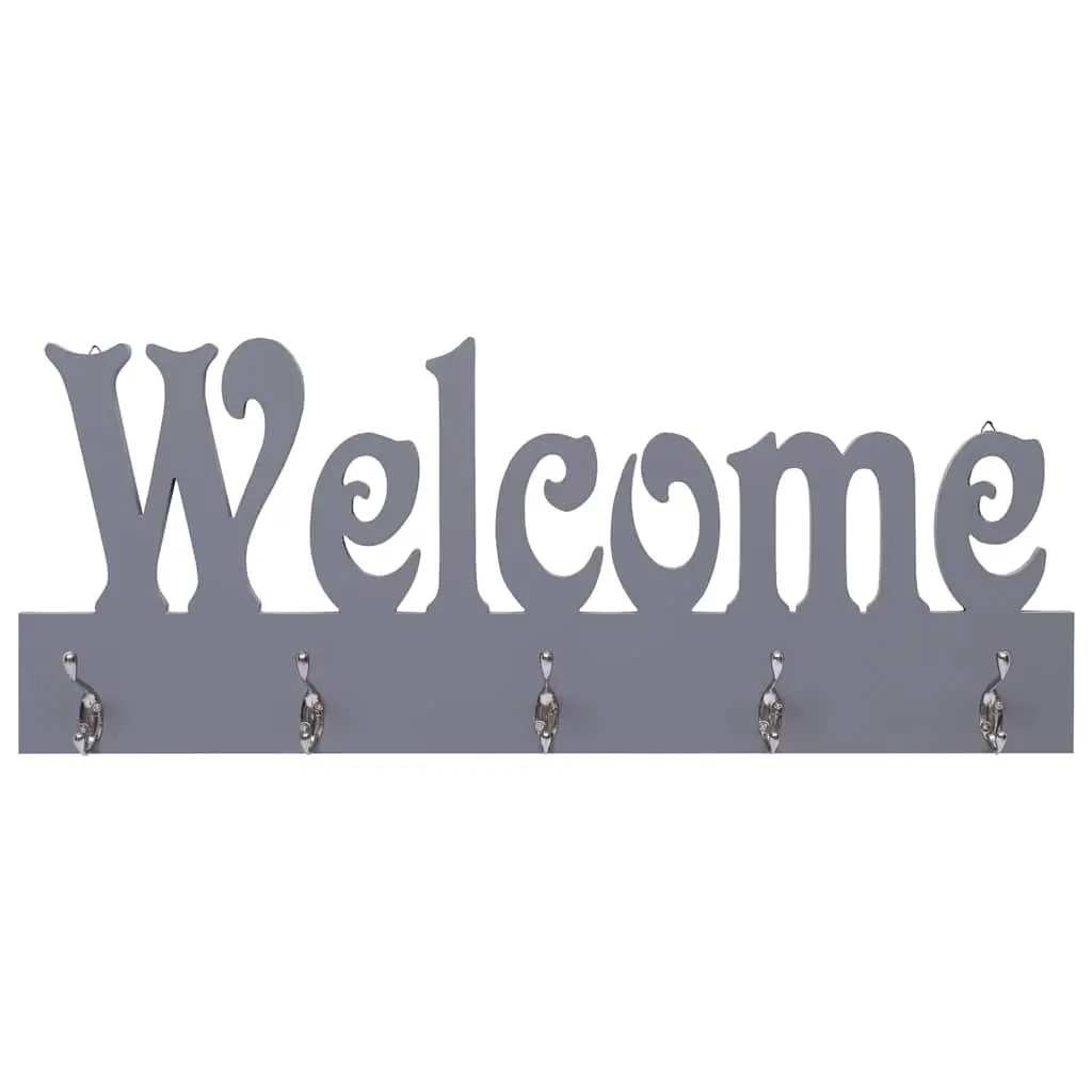 Wall Mounted Coat Rack for Home Use Grey 74 x 29.5 cm 5 Hooks