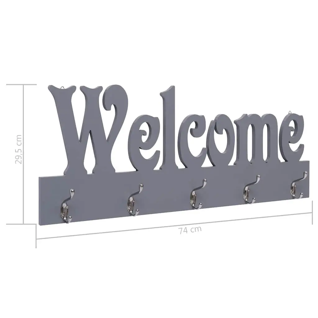 Wall Mounted Coat Rack for Home Use Grey 74 x 29.5 cm 5 Hooks