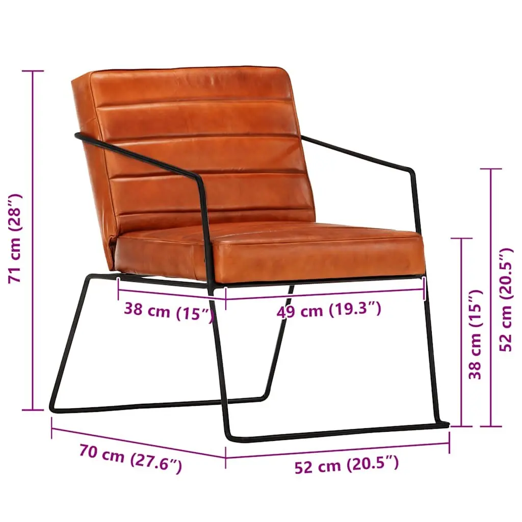 Real Leather Armchair Brown Lounge Chair Comfortable Reading Relaxing Living