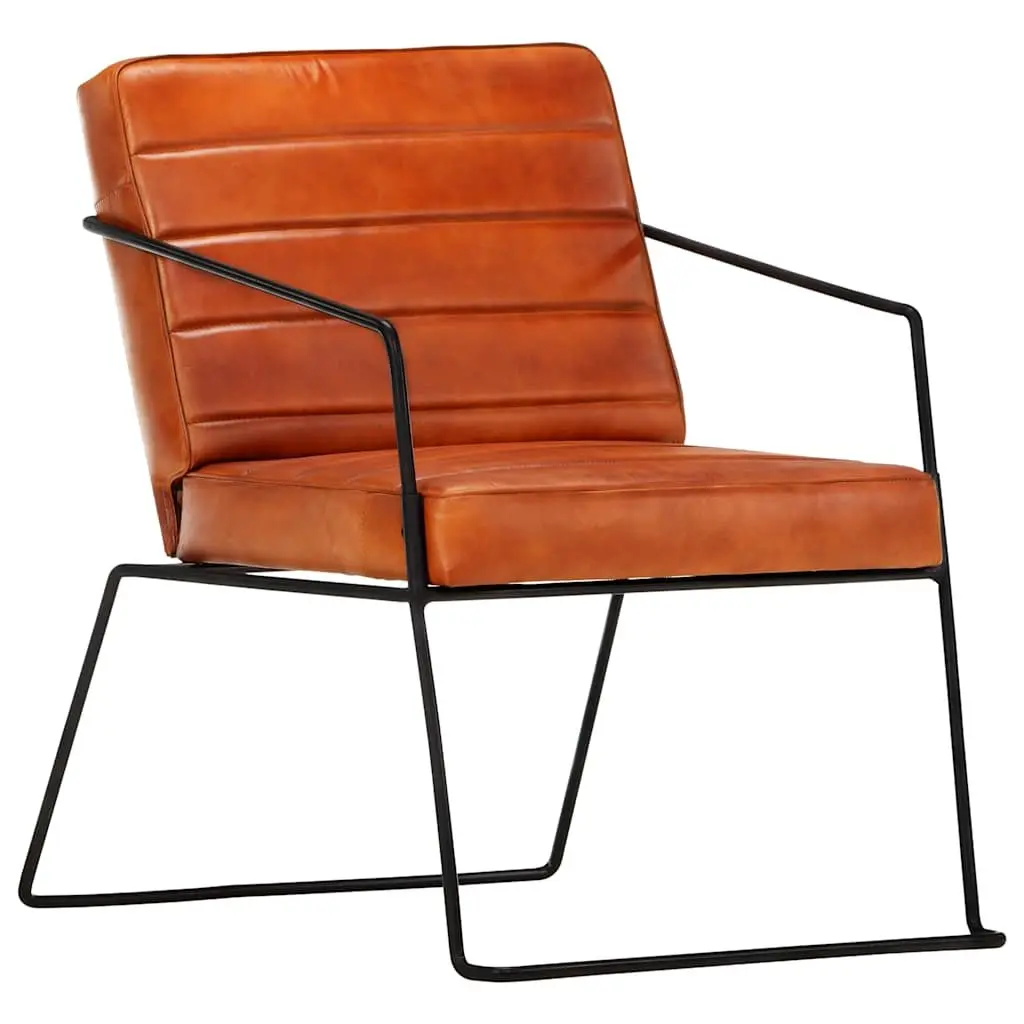 Real Leather Armchair Brown Lounge Chair Comfortable Reading Relaxing Living