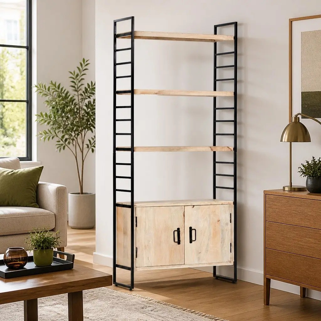 4-Tier Bookcase Home Office 80x30x180 cm Solid Mango Wood Brown Industrial Shelving Unit