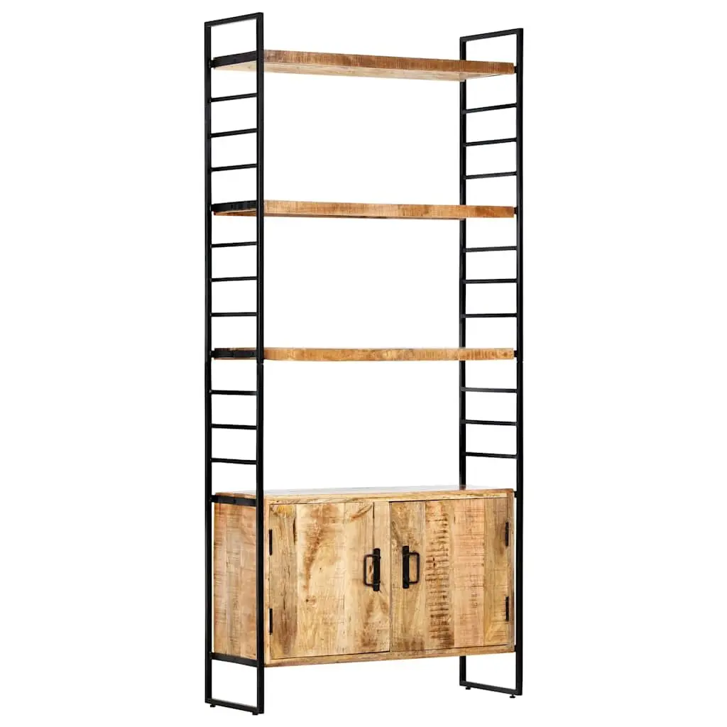 4-Tier Bookcase for Home or Office 80x30x180cm Rough Mango Wood Industrial Shelving Storage Display